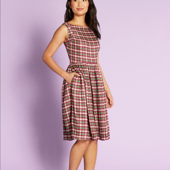 ModCloth It All Plaids Up Dress In Green - Picture 2 of 7